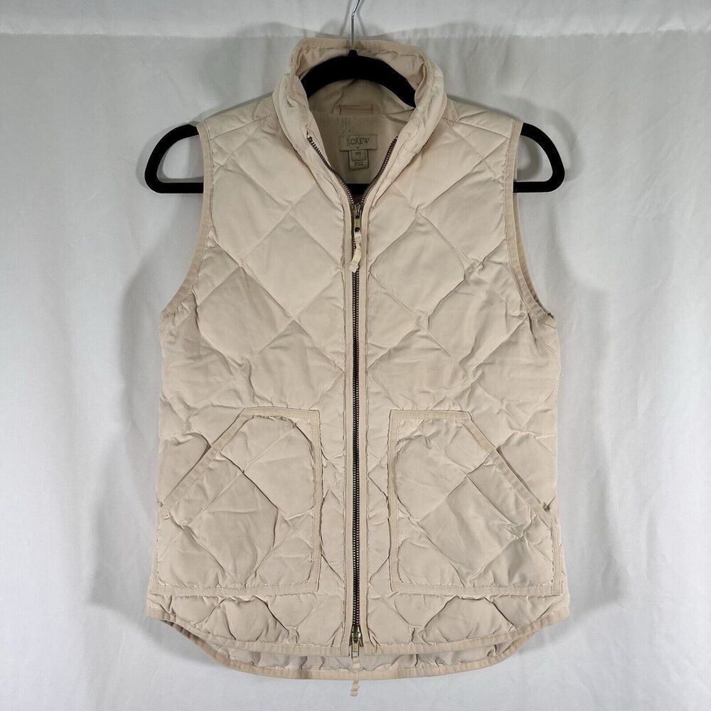 J. Crew Puffer Vest Women's XXS Off White Down Blend Full Zip Sleeveless Pockets
